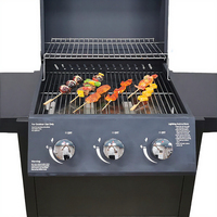 Barbecue au gaz propane moderne à 3 brûleurs, grilles de cuisson en acier inoxydable émaillé, arrêt automatique, table latérale pliable, suspendu