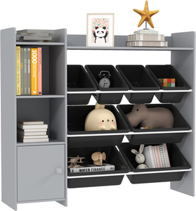 Multi Tier Children Toy Organiser Shelf for Playroom Nursery Modern <strong>Grey</strong> Kids Toy <strong>Storage</strong> <strong>Unit</strong> with 8 Removable Bins - Product Image 1