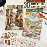 Kit d'autocollants 3D personnalisés pour scènes miniatures, style aquarelle, ville/village européen, DIY, superposés, anti-stress, pour scrapbooking