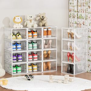 Large Clear Foldable Eco Friendly Shoe <b>Box</b> <b>Plastic</b> Stackable Containers Storage Organizer Magnetic Door <b>Display</b> Living Room - Product Image 4