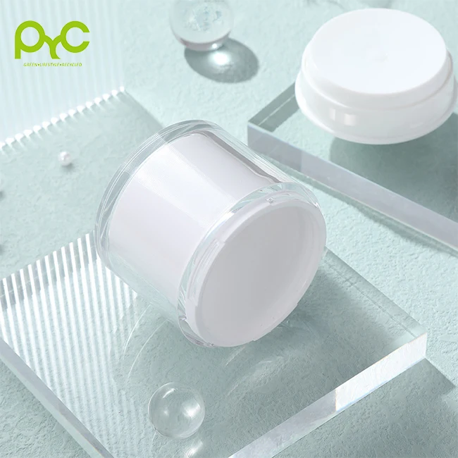 Hot Sale White Plastic Airless Pump Acrylic Vacuum Cream Jar Cylinder Round Small Cosmetic Jar