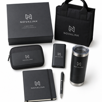 Ensemble cadeau technologique d'entreprise avec logo personnalisé pour les équipes de vente, comprenant un organiseur technologique, une batterie externe, un carnet, un stylo et un gobelet