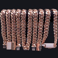 Chaîne cubaine unisexe en or rose 14 carats, 10mm-25mm, zircon de haute qualité, style Miami, bling, streetwear, vente chaude