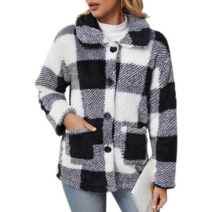 Otoño Invierno Abrigos de mujer Patrón de jacquard de un solo pecho Top con forro polar Cómodo Poliéster Grueso Mujeres - Product Image 6
