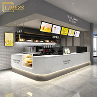 Décoration intérieure haut de gamme pour boulangerie, mobilier et aménagements pour salon de thé, comptoir de café en bois et marbre