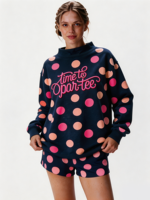 Sweat-shirt à col montant à pois pour femme, longueur allongée, avec logo brodé personnalisé, haut décontracté pour l'extérieur