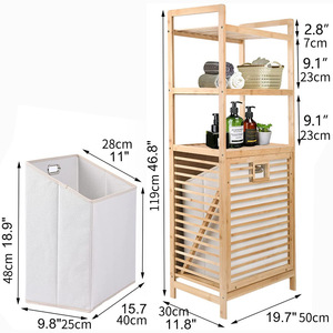 Cesto de Ropa de Bambú con Estantes de Almacenamiento de 4 Niveles, Tipo Vertical Desmontable, Organizador de Ropa para Baño, Rectangular y Duradero - Product Image 4