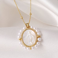 Colliers délicats en fausse perle Miracolus Vierge Marie pour femmes, plaqués or, colliers amulettes, bijoux catholiques 2601 Nkeb007