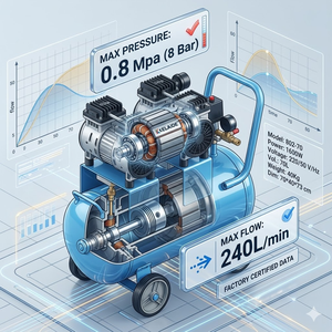KELAIDE 802-70 1600W Oil-Free <b>Air</b> Compressor 70L Portable with Wheels and Handle 240 L/min Flow Reciprocating Type - Product Image 5