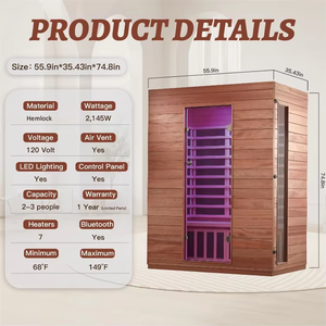 Sauna infrarouge en bois durable personnalisé pour la maison avec lumière multicolore pour 2-3 personnes <span class=keywords><strong>SPA</strong></span> à domicile - Product Image 3