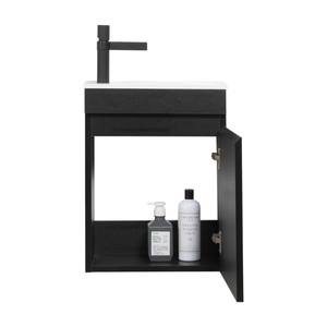 Meuble-lavabo mural moderne noir mat 400 mm résistant à l'eau avec LED pour petite <span class=keywords><strong>salle</strong></span> <span class=keywords><strong>de</strong></span> <span class=keywords><strong>bain</strong></span>, mini-meuble sous-vasque pour appartement - Product Image 2