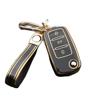 ปลอกกุญแจรถยนต์ Tpu 4ปุ่ม,เคสใส่กุญแจสำหรับ Vw Polo Passat Golf