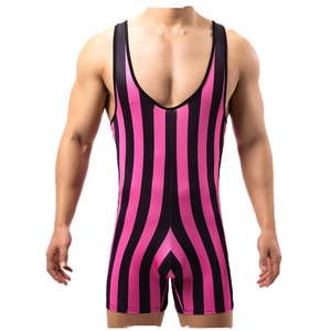 Justaucorps de lutte rayé rouge et blanc pour hommes, sublimé, extensible, pour haltérophilie et gymnastique, vente en gros - Product Image 2