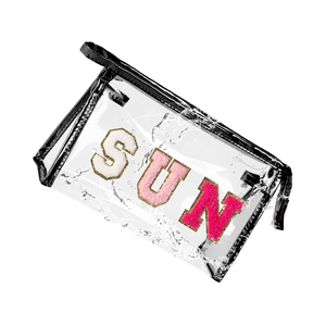 Bolso pequeño con letras <span class=keywords><strong>de</strong></span> chenilla negra, bolso <span class=keywords><strong>de</strong></span> <span class=keywords><strong>maquillaje</strong></span> con cremallera impermeable, logotipo <span class=keywords><strong>para</strong></span> viajes, mujeres, <span class=keywords><strong>adolescentes</strong></span>, bolsa <span class=keywords><strong>de</strong></span> protección solar <span class=keywords><strong>para</strong></span> playa <span class=keywords><strong>de</strong></span> verano - Product Image 6