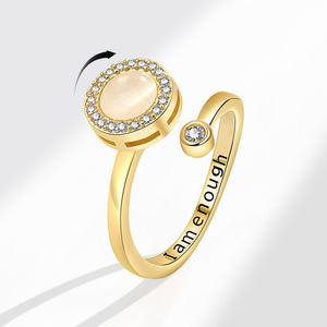 Rotating Cat Eye Stone <b>Adjustable</b> <b>Ring</b> Open Pave Set Zircon Copper Gold Plated I Am Enough <b>Ring</b> Anti Anxiety Jewelry - Product Image 1