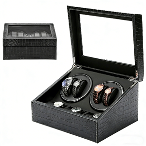 Estuche para reloj de cuero negro al por mayor, superventas, en stock, con batería, enrollador de relojes, motor y mecanismo de cuerda automática. - Product Image 5