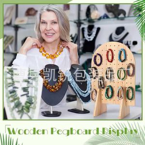 Wooden Pegboard Display Rack Solid Wood <b>Desktop</b> Jewelry Organizer Bracelet Necklace Stand Oval Shape Storage <b>Shelf</b> - Product Image 3