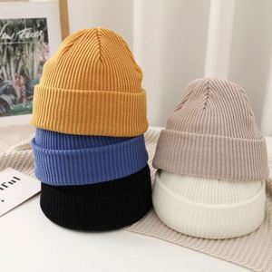 2025 <b>Winter</b> Plain Solid Outdoor Sports <b>Hats</b> Folding Cuff Brimless Pink Blue Yellow Grey Acrylic Knitted Beanie <b>Hat</b> for <b>Men</b> Women - Product Image 4