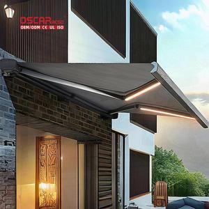 Store banne cassette électrique <span class=keywords><strong>en</strong></span> PVC pour terrasses extérieures, pergolas, gazebos, pavillons, balcons, avec cadre <span class=keywords><strong>en</strong></span> aluminium et <span class=keywords><strong>bois</strong></span>, pour l'intimité et l'ombrage - Product Image 1