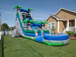 商業用キッズスライドダブルレーントロピカルヤシの木子供と大人のためのプール付きインフレータブルウォータースライド - Product Image 4