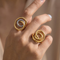Nouvelle bague de doigt massive à cercle irrégulier, anti-ternissement, tendance, en acier inoxydable plaqué or 18 carats, étanche, grandes bagues pour femme