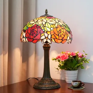 12英寸蒂芙尼彩色玻璃台灯30厘米华丽玫瑰灯罩餐厅酒吧客厅卧室床头柜灯