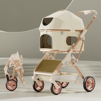 Poussette pour animaux de compagnie 2-en-1 détachable, pliable en un clic, en aluminium aéronautique avec base rigide moulée par injection
