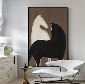 Dipinto Astratto di Cavallo <span class=keywords><strong>Bianco</strong></span> <span class=keywords><strong>e</strong></span> <span class=keywords><strong>Nero</strong></span> su Tela, Decorazione Murale per Casa, Personalizzabile, Produzione 2023 - Product Image 1