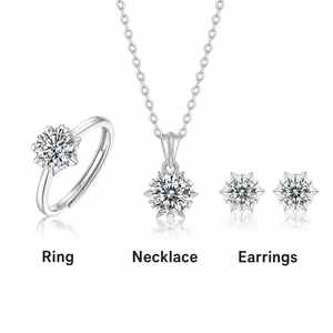 Conjunto de Joias Floco de Neve Moissanite em Prata S925: Colar, Brincos e Anel (3 Peças) - Certificado GRA - Presente de Natal - Product Image 2