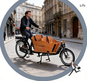 Vélo cargo électrique à trois roues de type Bakfiets néerlandais |   Vélo cargo familial <span class=keywords><strong>SHIMANO</strong></span> <span class=keywords><strong>Nexus</strong></span> <span class=keywords><strong>3</strong></span> <span class=keywords><strong>vitesses</strong></span> avec boîte en bois noire - Product Image 6