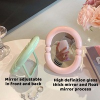 Miroir cosmétique rectangulaire carré de couleur bonbon, avec cadre ondulé, petit accessoire de bureau élégant pour le maquillage