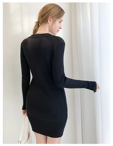 Abito da <span class=keywords><strong>donna</strong></span> elegante casual con scollo a V e maniche lunghe, <span class=keywords><strong>in</strong></span> <span class=keywords><strong>maglia</strong></span> a costine, vestito aderente, maglieria all'ingrosso - Product Image 6