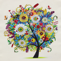 Mode Nieuwe Stijl Diamant Schilderij Canvas Tas Kleurrijke Bloem En Fruit Boom Patroon Polyester-Katoenen Stof Dagelijkse Boodschappentas