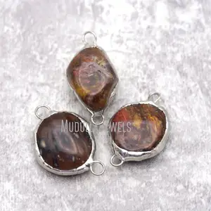 PC30865 Soldered Jewelry Natural Gemstone Pietersite Free Form Nugget Pendant Connector DIY Charms For Jewelry Making