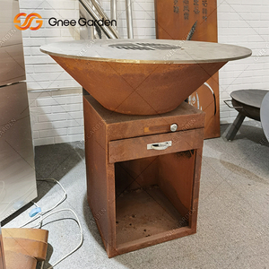 Nueva Tendencia: Parrilla de Barbacoa Moderna y Resistente para Exteriores, Mesa de Carbón de Acero Corten con Carrito y Dispositivo de Seguridad contra Llamas - Product Image 5