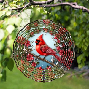 3D kırmızı kardinal rüzgar Spinner kuş oyma dinamik sanat asılı süsleme - Product Image 2