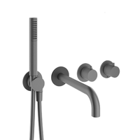 Mitigeur de douche en laiton doré brossé, robinet de douche noir mat à 2 sorties et 2 poignées avec bec de bain et combiné doré