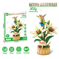 Kit de puzzle 3D en bois, modèle de fleurs, assemblage DIY, bouquet avec boîte de plantation en bois pour la décoration de la maison, du bureau ou comme cadeau