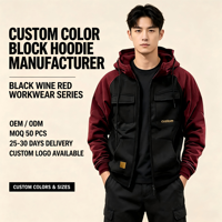 Nouveau sweat-shirt à capuche uni pour homme printemps-automne, style jeune et sportif, multi-poches, en cuir, style utilitaire