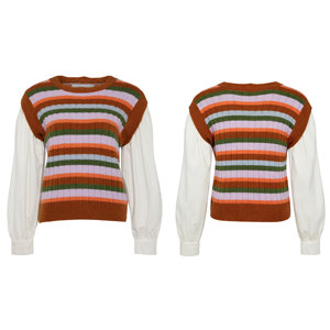 Chic Rainbow Striped Vest Vibrant Terracotta Ribbed Knit Tank Top Cozy <strong>Slouchy</strong> <strong>Jumper</strong> Y2K Aesthetic Sleeveless Sweater for Women - Product Image 2