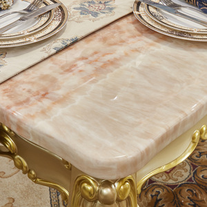 Juego de Mesa de Comedor Rectangular de Madera Maciza Dorada Noble de Lujo con Marco Tallado, con Cubierta de Mármol y Combinación de Sillas para Restaurantes y Hogar - Product Image 3