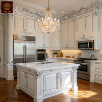 Kabinet Dapur Kayu Solid Kustomisasi Pesanan Khusus, Finishing Putih Klasik, Meja Pulau, Unit Lemari Modular Kelas Atas AU NZ