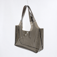 Sac fourre-tout en PVC semi-transparent brillant gris fumé, sac de transport en vinyle à fermeture ouverte, logo personnalisé OEM, sac d'été imperméable