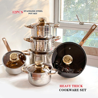 Fabricant d'ustensiles de cuisine allemand, ensemble de 12 pièces en acier inoxydable, batterie de cuisine à induction, casserole, poêle antiadhésive, casseroles de cuisson