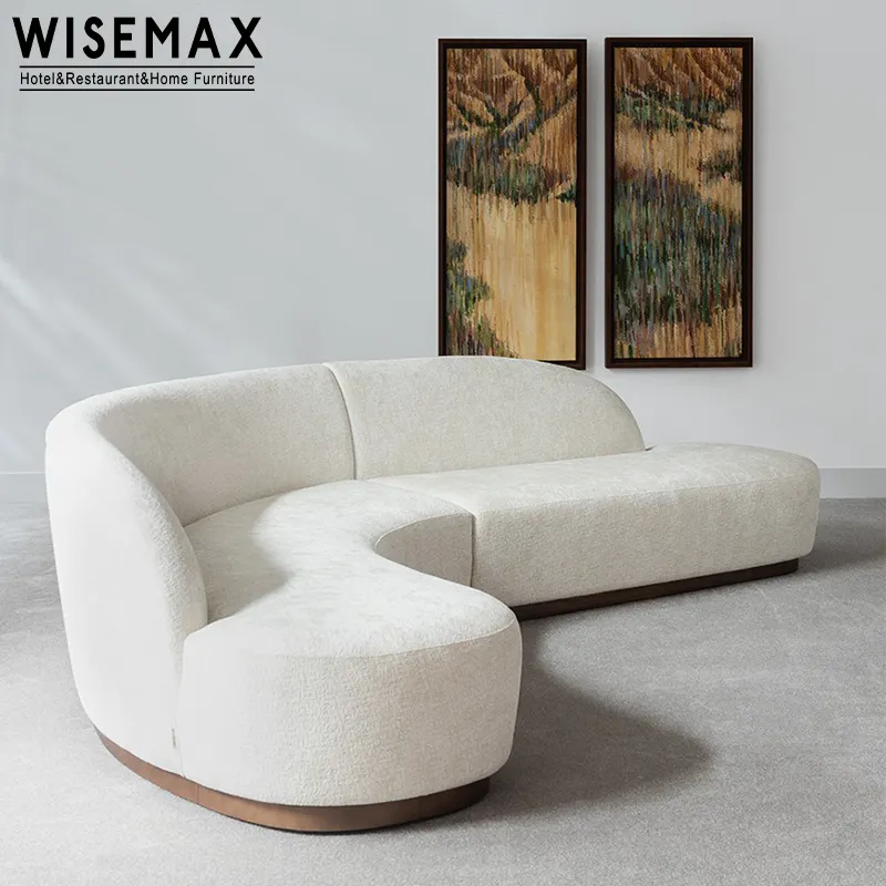 WISEMAX MUEBLES Moderno Modular Boucle Tela Sala de estar Sofá Conjunto Acogedor Esquina Seccional Curvas Elegante Decoración Piso Esquina Sofá