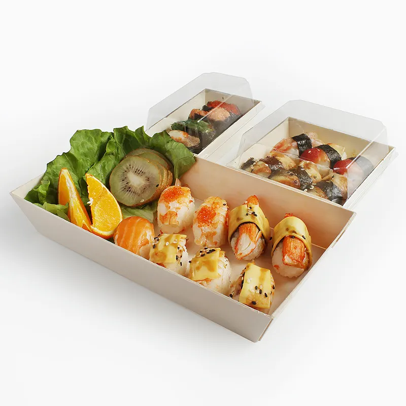 Ramah Lingkungan Mudah Terurai Kayu Takeaway Sushi Kue Sandwich Tiramisu Kue Buah Keju Klik untuk Pergi Kotak Makanan Kemasan Makan Siang