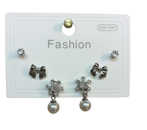 French Style <b>Silver</b> <b>Earrings</b> Stud <b>Dangle</b> With Crystal Rhinestone Snowflake Imitation Pearl Women's Fashion Jewelry - Product Image 1