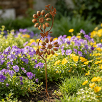 Décoration de jardin en métal rouillé, moulin à vent à double fleur, piquets pour pelouse extérieure, ferme, cour