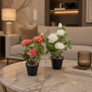 Planta Artificial Realista de Rosa em Vaso Preto para Decoração de Mesa em Casa, Escritório e Casamentos - Atacado - Product Image 5