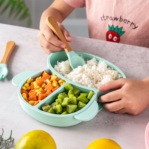 Assiette à ventouse en silicone pour bébé, avec cuillère d'apprentissage, vaisselle pour enfants, assiette à ventouse singe simple - Product Image 2